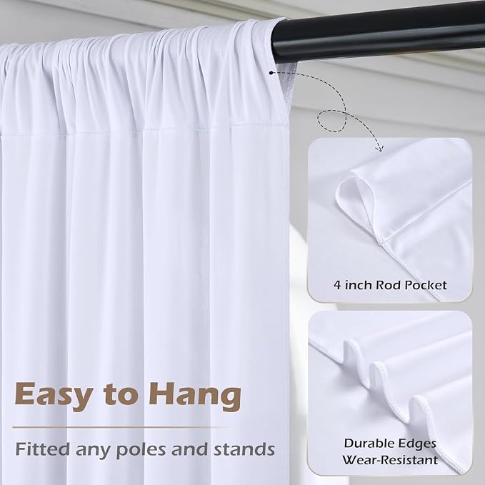60ft x 10ft Wrinkle Free White Backdrop Curtains for Parties Wedding, 12 Panels 5x10ft Silky Soft Polyester Photo Backdrop Drapes for Party Birthday Baby Shower Photography Cloth Background