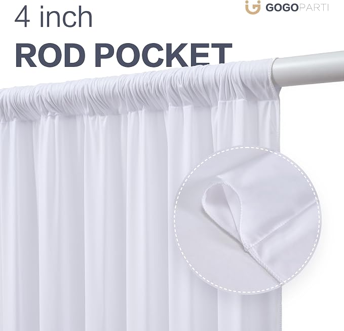 30x16ft White Backdrop Curtains for Wedding Party, 6 Panels 16 ft Long Back Drop Cloth, Wrinkle-Free Polyester Drapes for Birthday, Baby Shower, Stage Photography Background