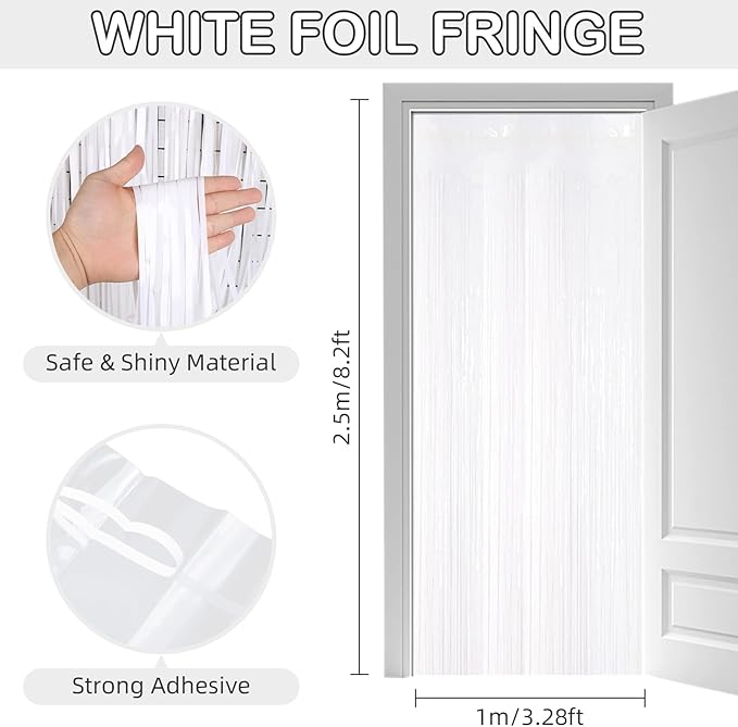 30 Pack White Foil Fringe Curtain Backdrop, 3.3x8.2 Feet Metallic Tinsel Streamer Curtains Photo Booth Props for Wedding/Anniversary/Bridal Shower/Christmas/New Year/Valentine's Day Party Decorations