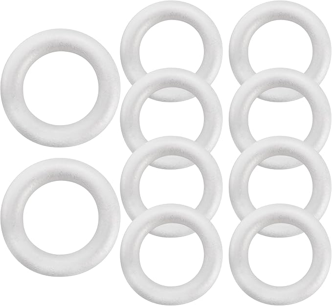 Lyellfe 10 Pieces Foam Wreath Forms, 7.7 Inch Craft Foam Circles, Round Polystyrene Rings, Craft Foam Wreath Circles for DIY, Christmas Holiday, Home Decor