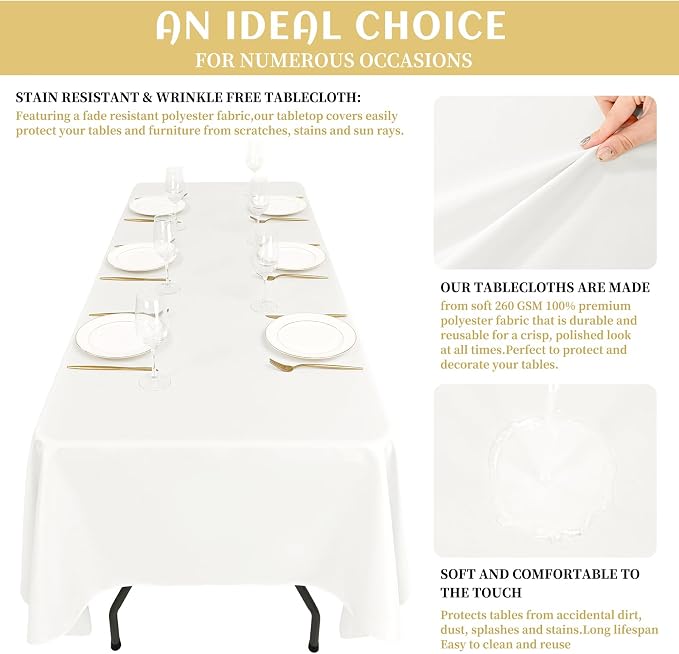 Showgeous 12 Pack Ivory Rectangle Tablecloth, 60 x 126 Inch, Wrinkle & Fade Resistant, Polyester, Perfect for 8 Foot Rectangle Tables, Wedding Parties, Banquet Dinners