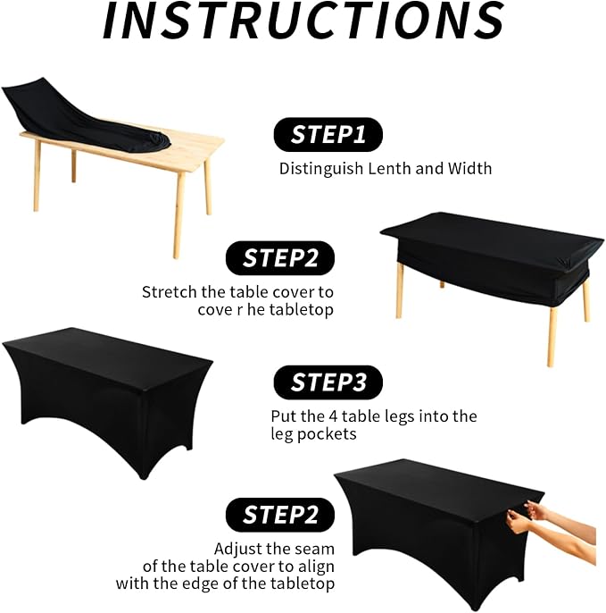 Fixwal 10 Pack 6Ft Black Table Cover, Spandex Fitted Tablecloths Rectangle, Wrinkle-Free and Stretch Folding Table Cloth for Banquet, Wedding, Party, Trade Show