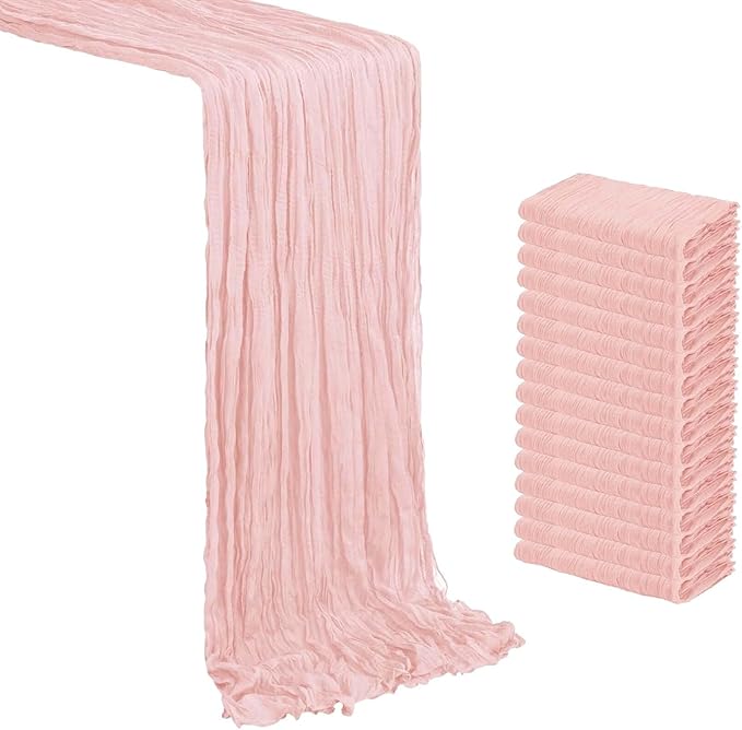 MDS Pack of 6 Cheesecloth Table Runner 35x120 Inch, 10FT Long Gauze Cheese Cloth Table Runner for Wedding Party Birthday Bridal Shower Farmhouse Garden Boho Rustic Table Decoration - Blush Pink