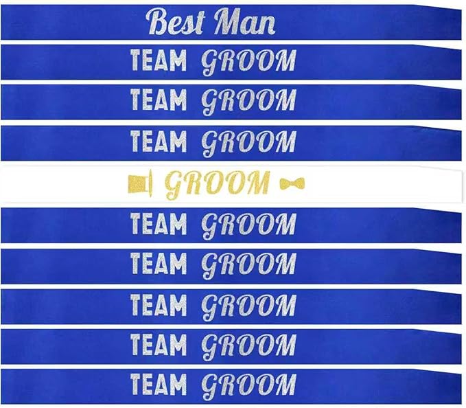 10 Pcs Groom Sash Bachelor party Team Groom Sashes Set Groomsmen Groom to Be Sash for Men Party Favors Accessories Supplies Decorations Gifts Blue