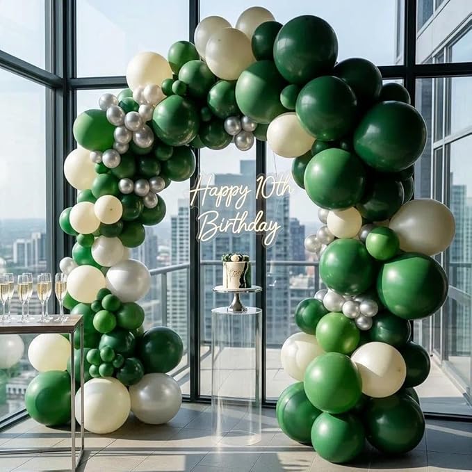Green White Balloon Garland Double Stuffed Latex Emerald Green Sand White Cream Grey Pearl Balloon Arch Different Sizes for Christmas Wild One Wedding Baby Shower Birthday Jungle Party Decor