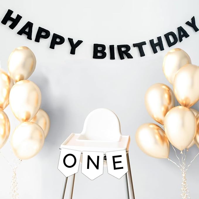Meygajoe Pre-Strung Felt Happy Birthday Banner,Reusable HAPPY BIRTHDAY Garland,Birthday Banner Decorations,Personalized Happy Birthday Sign for Birthday Decor,Party Decor,Photo Prop (Black) M-123