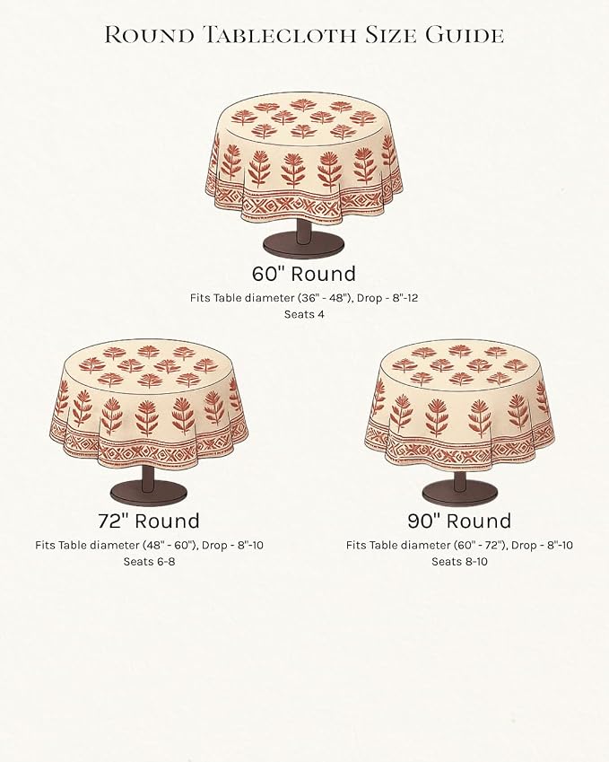 ATOSII Red Bloom 100% Cotton Round Boho Fall Tablecloth, Handblock Floral Table Cloth Linen for Kitchen Dining I Parties Wedding Outdoors Thanksgiving Easter Picnic I Fall Home Decor 90" Inches Round