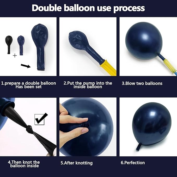 Navy Blue White Balloons Double Stuffed Dark Royal Blue White Gold Balloons Pearl Sand Balloon Garland Arch Kit for Birthday Baby Shower Father's Day Wedding Graduation Party Decorations