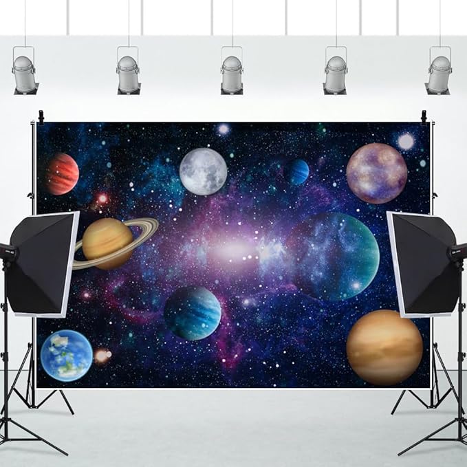 10x6.5ft Outer Space Decorations Backdrop Galaxy Solar System Starry Planet Earth Moon Birthday Background Universe Science Fiction Milky Way Baby Shower Banner Photo Booth