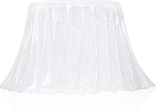 PartyDelight Iridescent Sequin Tablecloth Round 108" Table Linen for Wedding, Banquet, Party