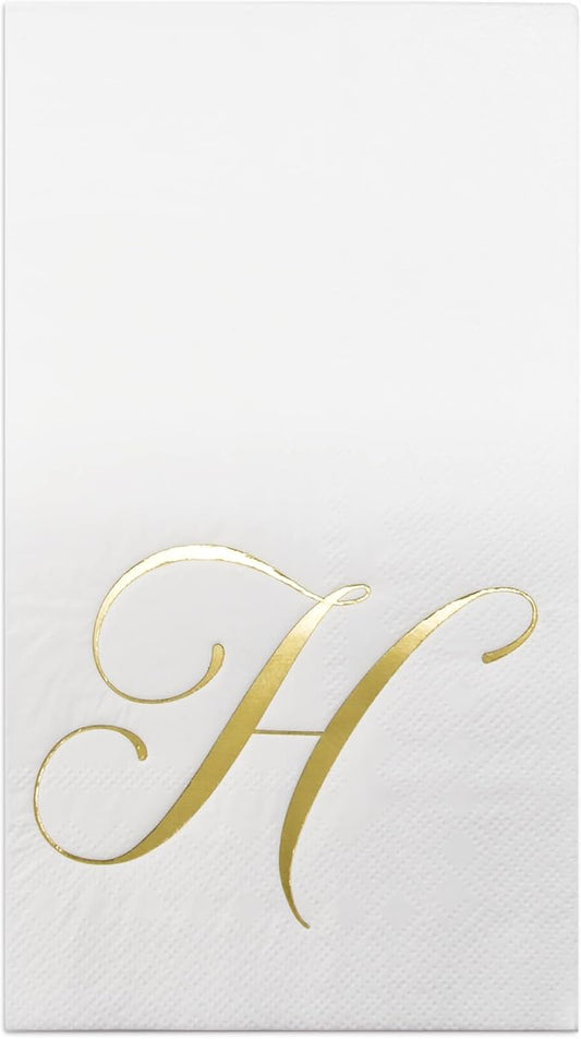 H Monogram Guest Napkins 100 Pack Initial Letter Personalized Napkins Paper Disposable Bathroom Towels Wedding Party Table Decor Supplies