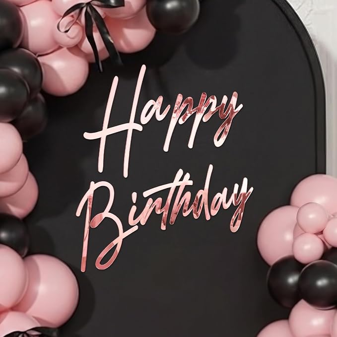 Yousoontic Happy Birthday Sign for Backdrop Large Happy Birthday Sticker Letter Acrylic Mirror Decal for Balloon Arch Wall Kpop Party, Peel Off Acrylic Film(23 x 20 Inches,Classic,Rose Gold)