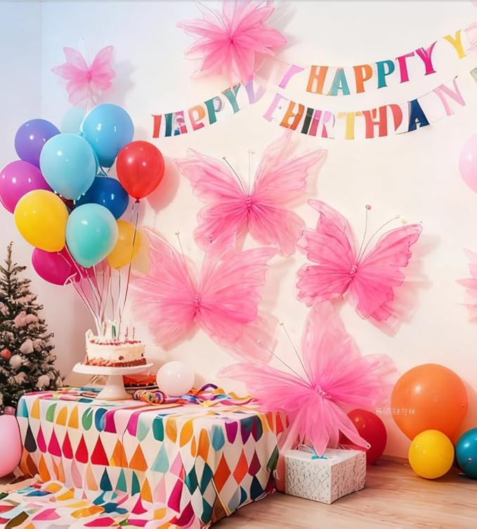 4 PCS Giant Artificial Butterfly Party Decorations 19.6inch 3D Silk Butterfly Hanging Wall Decorations for Baby Shower Decor Girls Women Birthday Party Wedding Homes Supplies (Pink(4PCS))