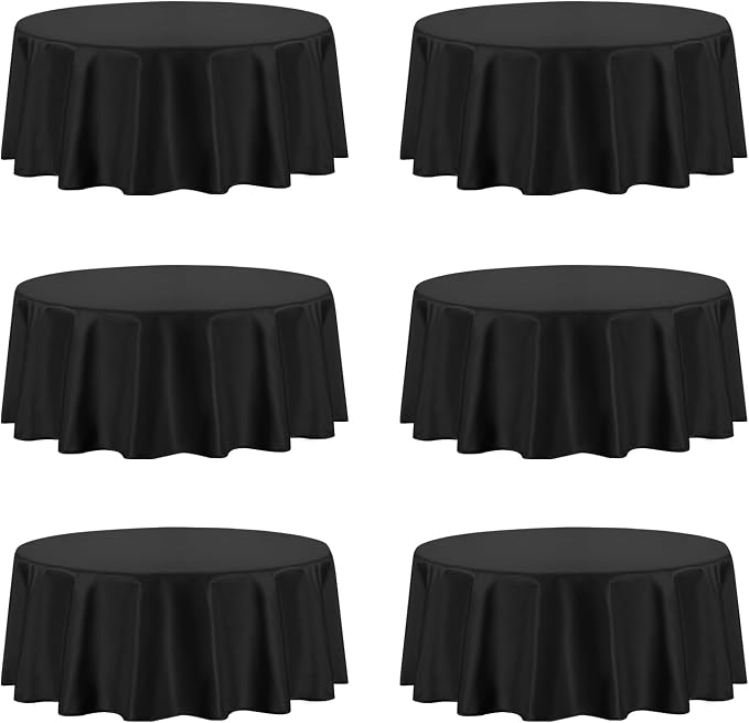 PureFit 6 Pack Round Black Table Cloths 120 Inch for Round Tables, Stain and Wrinkle Resistant Table Linens for Home Use, Wedding, Party, Banquet and Camping
