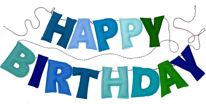 Pre-Strung Happy Birthday Banner - Felt Ball Garland, Rainbow Party Decorations, HAPPY BIRTHDAY Garland, Personalized Birthday Sign for Birthday Decor, Party Decor, Photo Prop (Blue Happy Birthday Banner)