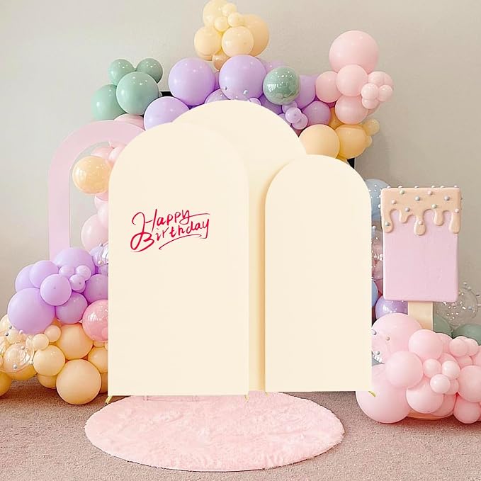 HAINARverS Set of 3 Wedding Arch Cover 6FT,6.6FT,7.2FT Spandex Fitted Stretchy Arch Stand Covers,2 Sided Round Top Chiara Backdrop Cover for Birthday Party Banquet Baby Shower Arch Decoration(Beige)