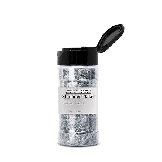 Bakell's Metallic Silver Shimmer Flakes - (45 gram 1x Jar) | Magnificent Edible Glitter Flakes for All Your Culinary Delights!