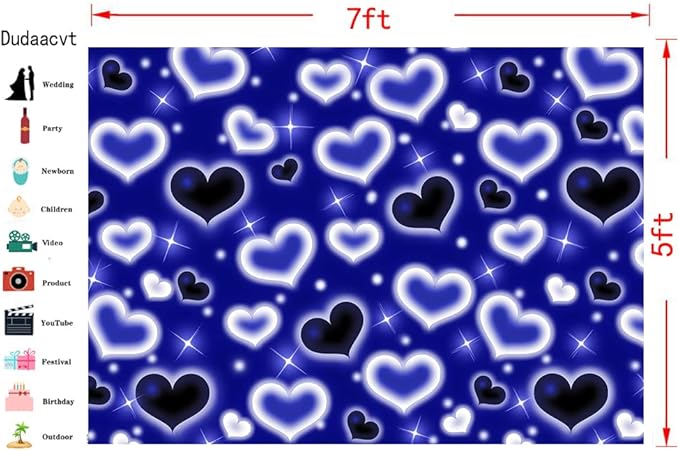 Dudaacvt 7X5FT Blue Heart Photo Backdrop 90s Backdrops for Photoshoot Valentine's Day Backdrop Women Men Happy Birthday Photography Background Banner Photo Booth Studio Props D728