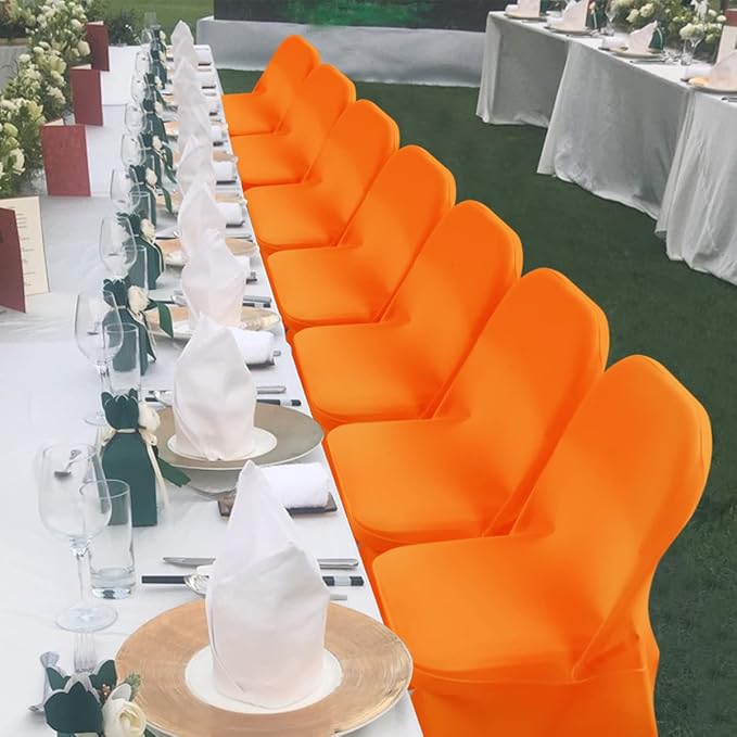 Babenest Spandex Folding Chair Covers Upgraded 10 PCS Universal Stretch Washable Fitted Chair Slipcovers Protector for Wedding, Holidays, Banquet, Party, Celebration (Orange)