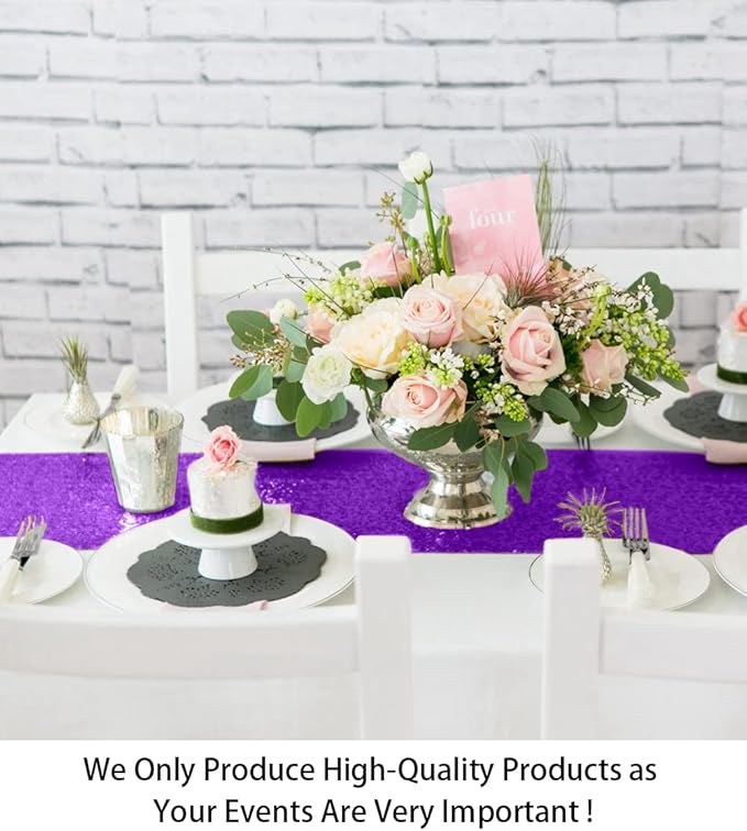 ShinyBeauty 12" x 108" Sequined Table Runner - Purple