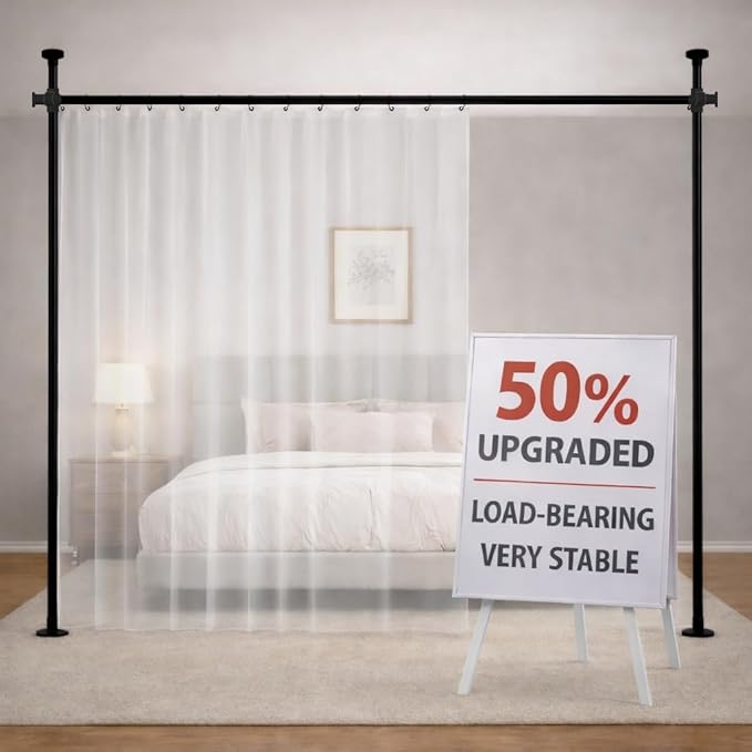 Jilron Tension Curtain Rods No Drill Adjustable Room Divider, Tension Rod for Room Separator and Partition Room Dividers, Easy Installation for Bedroom & Apartment (Black - W35-100 × H43-120 in)