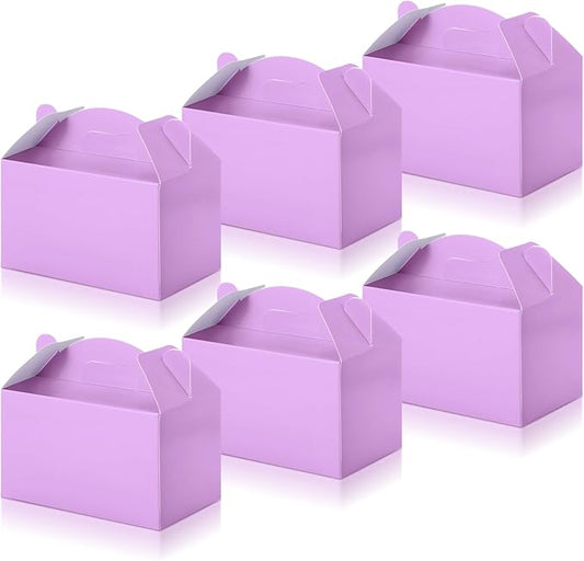36 Pcs Party Favor Treat Boxes, Goodie Candy Gable Paper Gift Boxes with Handles for Birthday Wedding Shower Christmas Party Supplies, 6 x 3.5 x 3.5 Inches(Light Purple)