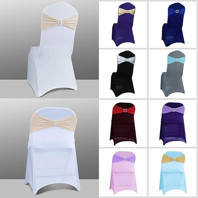 Spandex Chair Sashes Bows - Babenest 30PCS Premium Stretch Chair Cover Band with Buckle Slider Universal Elastic Chair Ties for Wedding Party Ceremony Reception Banquet Decoration (Champagne)