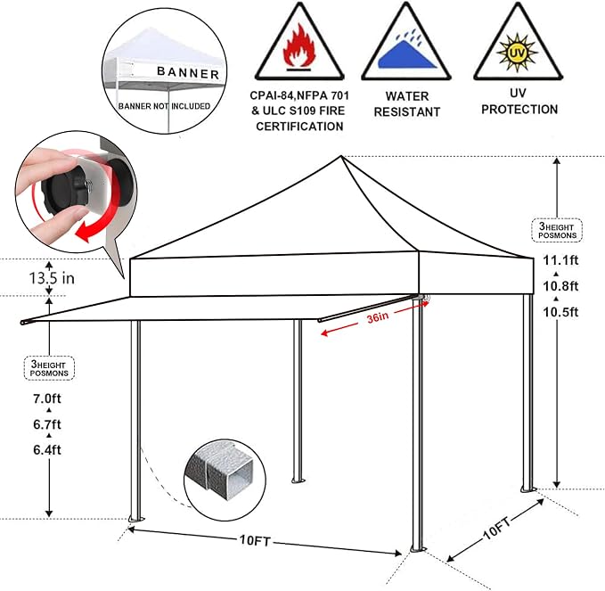 Eurmax USA 10x10 Pop Up Canopy Tent, Commercial Grade Event Tent with Patented No-Tip Rolling Bag, 30sqft Extension Awning, UV-Shield Fade & Water Resistant Top (White)