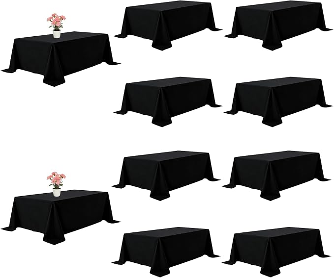 10 Pack Black Tablecloths 90x156 Inch Black Table Cloth for 8 Foot Rectangle Tables, Wrinkle Resistant Rectangular Tablecloth Washable Polyester Fabric Table Covers for Party Banquet Wedding Buffet