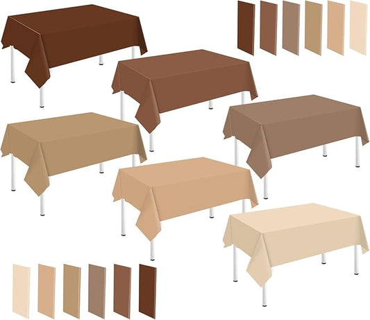 Whaline 24Pcs Plastic Tablecloth Rectangle Table Cover 6 Brown Color Waterproof Table Cloth for Fall Autumn Thanksgiving Party Decoration Supplies, 54 x 108 Inch