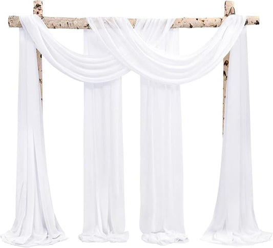 Wedding Arch Draping Fabric,2 Panels 28"x20ft White Wedding Arch Drapes for Ceremony Chiffon Fabric Drapes Arbor Drapery Wedding Arch Decorations for Reception Sheer Backdrop Curtains for Party Swag
