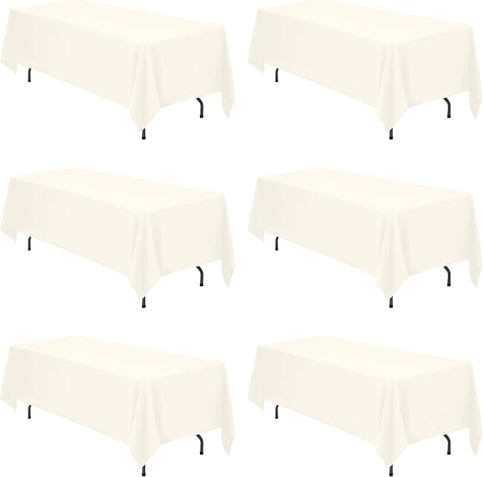 BRILLMAX 6 Pack Ivory Tablecloths 70 x 120 Inch for 6ft & 8ft Rectangle Tables - 150 GSM Polyester Fabric, Universal Fit, Water, Stain & Wrinkle Resistant Cloth Cover for Wedding Reception Banquet