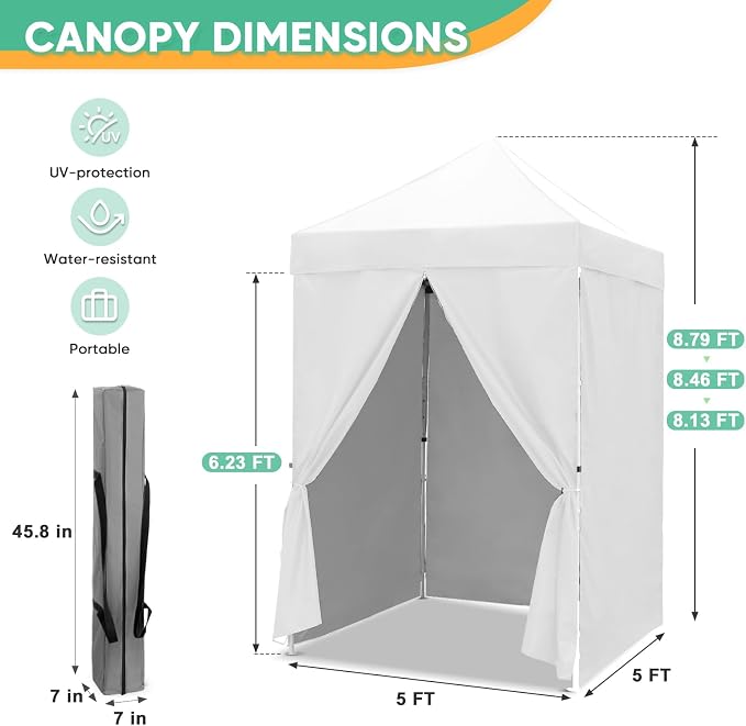 5x5 Pop Up Canopy Tent with Four Sidewalls, Instant Portable Beach Canopy, Outdoor Tent with Carry Bag for Camping, Sports, Tailgating, Events, White