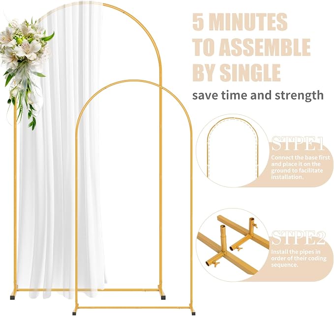 2 Pack Arch Backdrop Stand and Cover Set (7.2FT/6FT), Balloon Arch Stand, Metal Background Arch Stand, Backdrop Arch Frame, Wedding Arch for Backdrop (Apricot Cover)