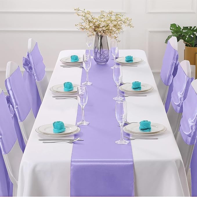 Horbaunal 24 Pack Lavender Satin Table Runner 12 x 108 Inch, Smooth Table Runners for Wedding Banquets Birthday Party