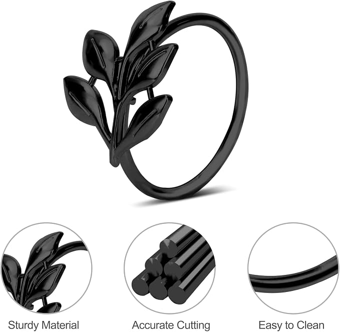 KPOSIYA Set of 6 Leaf Napkin Rings Metal Gold Napkin Holder Table Napkin Rings for Thanksgiving Day Christmas Dinning Table Parties Everyday (Ye Zi-Black 6)