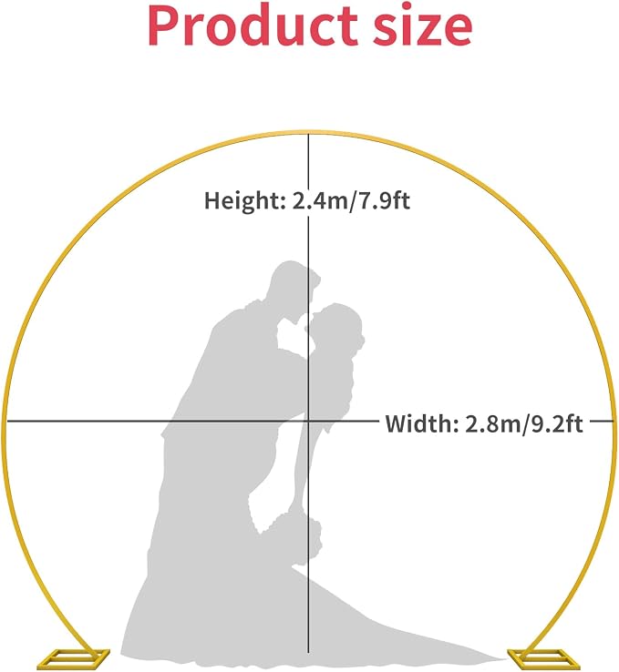 Wedding Arch Round Backdrop Stand Gold Metal Circle Backdrop Stand Circle Balloon Arch Stand Frame for Birthday Party Bridal Shower Anniversary Ceremony Candy Tables Celebration in 2.6x2.8m