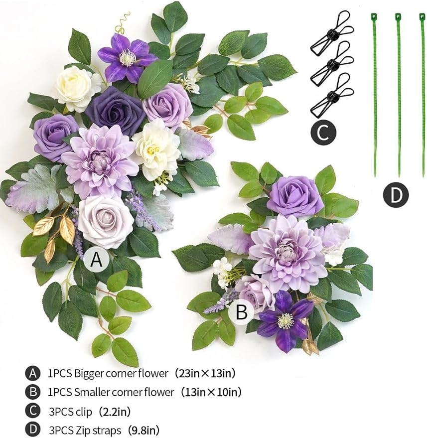 Wedding Decor Pack of 2 Welcome Sign Flower Backdrop Garland for Ceremony Reception Wall Easel Home Decoration Entryway Faux Outdoor Board Head Table Decor Lilac & Cream