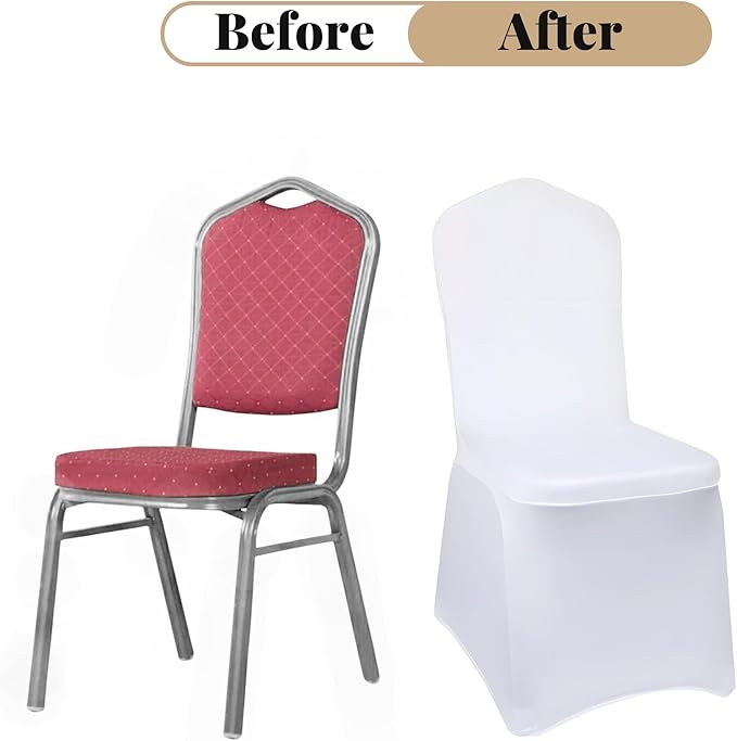 White Chair Covers 10 pcs Stretch Spandex Chair Covers Universal Fitted Chair Cover Protector for Wedding,Party, Banquet, Holidays, Celebration, Decoration（White, 10 PCS）