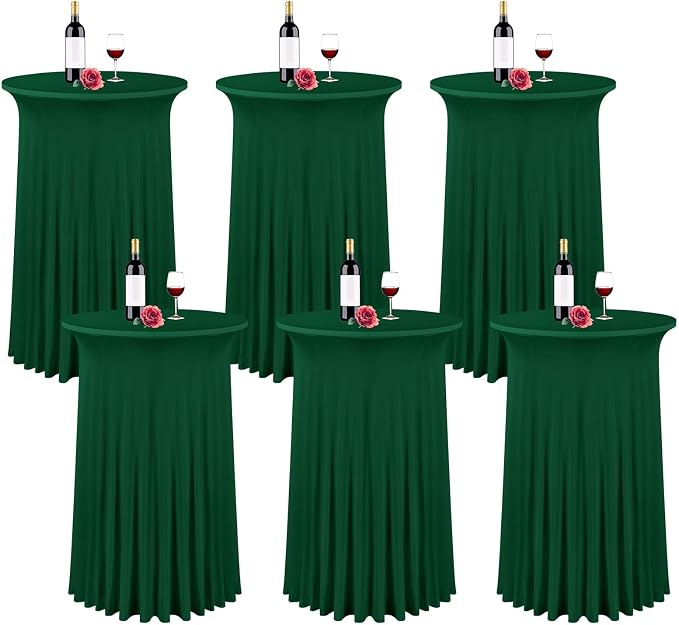 fani 6 Packs 32"x 43" Round Cocktail Table Skirt, Spandex Fitted High Top Table Skirt, Spandex Stretch Cocktail Tablecloth for Wedding Party Bar Banquet Birthday Tables(Emerald Green)