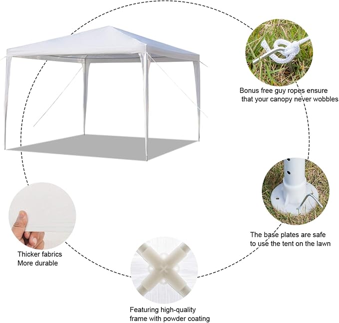 10x10 Canopy Tent – Portable Waterproof Outdoor Shelter with Reinforced Spiral Tube Frame, Easy Setup Party Tent for Wedding, Camping, Backyard Events & Outdoor Activities, White