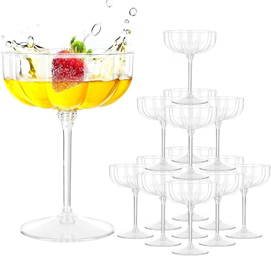 LIYH 20 Pcs Plastic Champagne Glasses 8 oz Champagne Flutes Plastic Cocktail Glasses Coupe Cups Disposable Martini Cups Perfect for Bar Cocktails Martinis Parties