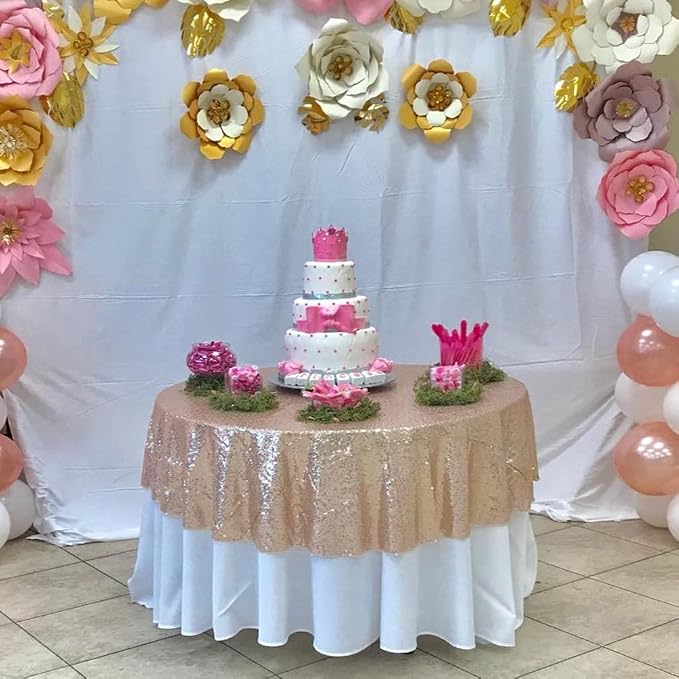 Poise3EHome 70 Inch Round Rose Gold Sequin Tablecloth for Party Cake Dessert Table Exhibition Events