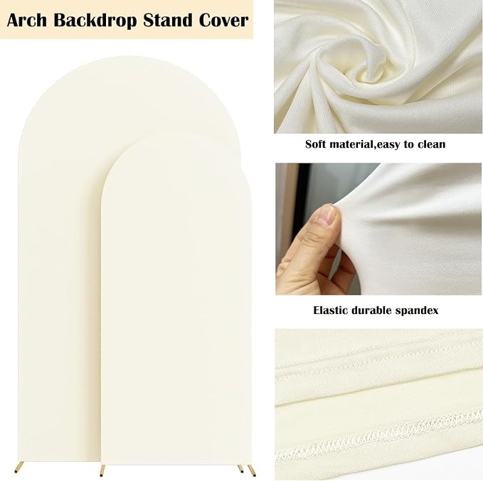 HAINARverS Set of 2 Wedding Arch Cover 6FT,7.2FT Spandex Fitted Stretchy Arch Stand Covers,2 Sided Round Top Chiara Backdrop Cover for Birthday Party Banquet Baby Shower Arch Decoration(Ivory)