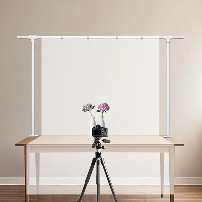 Beyeutao Over The Table Rod Stand with Clamps White Table Balloon Arch 16"-87" Length 30"-45" Height Adjustable Arch Stand Fit for Photo Booth Wedding Birthday Party Halloween Christmas Decoration