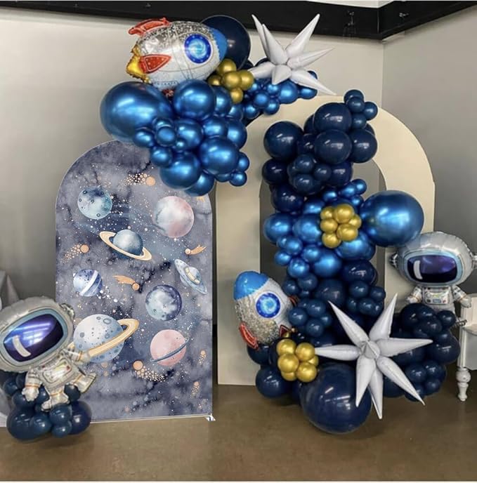 First Trip Around The Sun Arch Cover Backdrop Outer Space Astronaut 1st Birthday Party Background Boy Kids Galaxy Planet Rocket,Spandex Curved Top (Stand is not Included) (G4340,3.3x6.5ft (W*H))