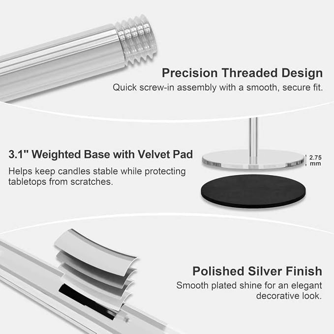 zeochyni Silver Candlestick Holders Set of 12 for Home Decor | Metal Taper Candle Holders Bulks in 3 Heights with Weighted Base for Dining, Wedding, Mantel Decor and Housewarming Gift