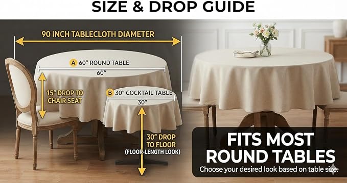 10 Pcs 90 Inch Round Tablecloth, White Polyester Table Cover, Soft, Easy to Iron & Reusable for Dining Room, Wedding, Party, Indoor & Outdoor Use