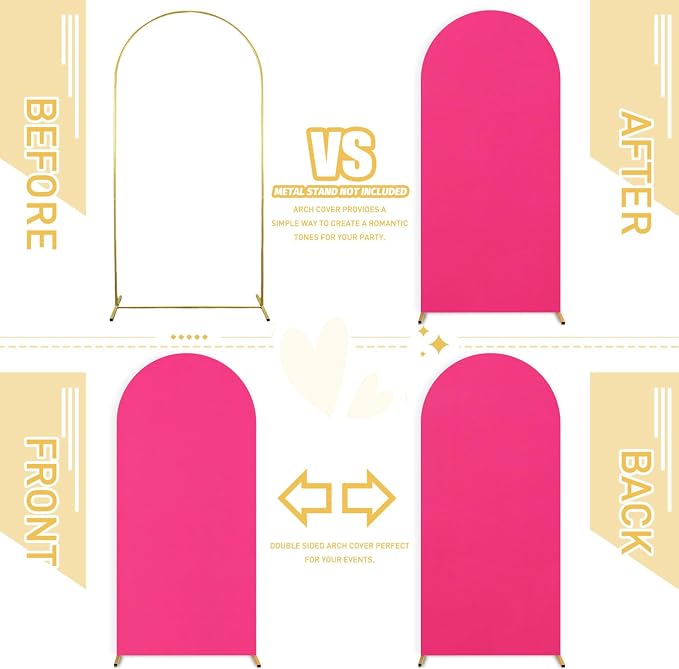 FUHSY Arch Covers Set of 3 Wedding Arch Stand Cover Hot Pink Arch Covers Stretchy Backdrop Round Top Chiara Backdrop Covers Arch Wall for Birthday Bachelor Bridal Shower Arbor Decor 6FT, 6.6FT, 7.2FT