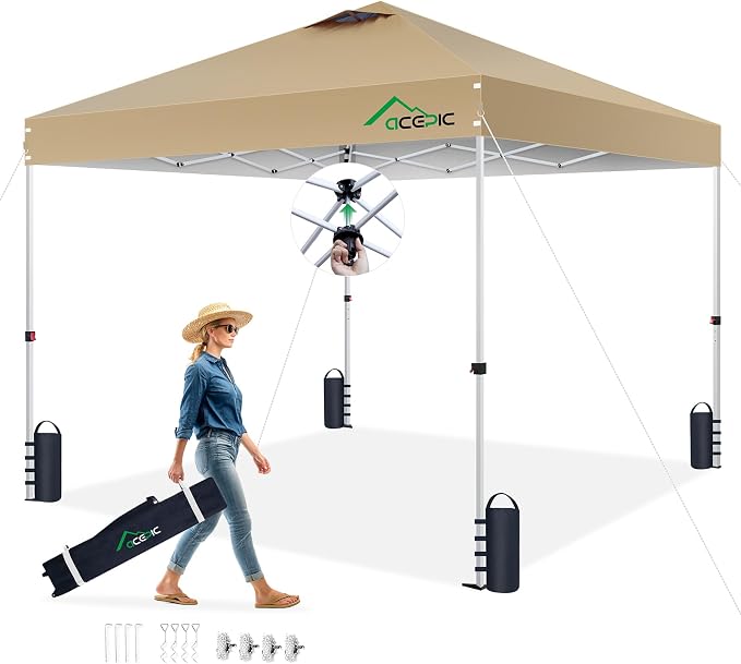 10x10 Pop Up Canopy Tent,300D Silver-Coating Top,Pop Up Canopy Tent Instant Portable Shelter with 1-Button Push and Wheel Carry Bag, 8 Stakes and 4 Weights